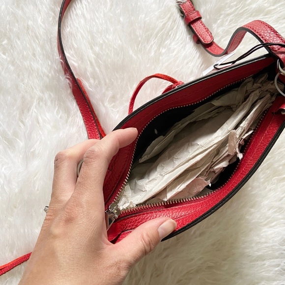rebecca minkoff regan red leather crossbody bag purse Moto zip fringe Valentine